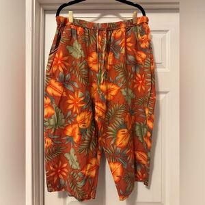 Kaktus Orange and Green Capris with Tropical Print